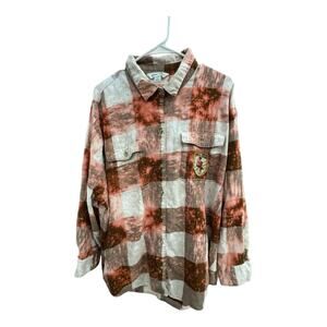 UPCYCLED Old Navy Bleach Brown Tan XXL Flannel Long Sleeve Wall Drugs